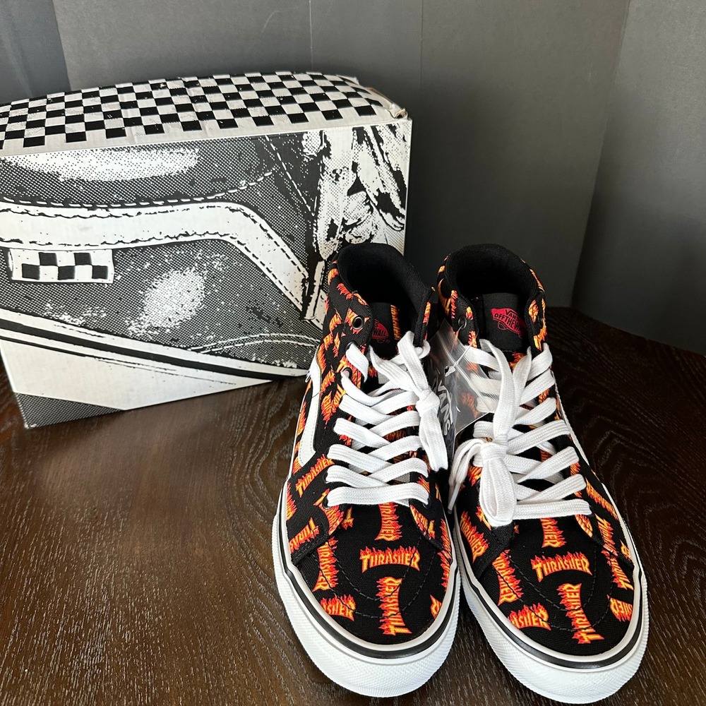 Vans Sk8 Hi Thrasher Flame High Top Skateboarding Sneakers Shoes